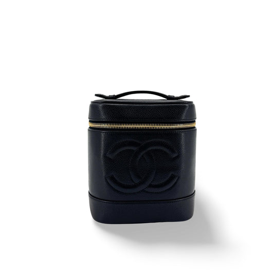 Chanel Caviar CC Logo Vanity Bag Black Gold Hardware