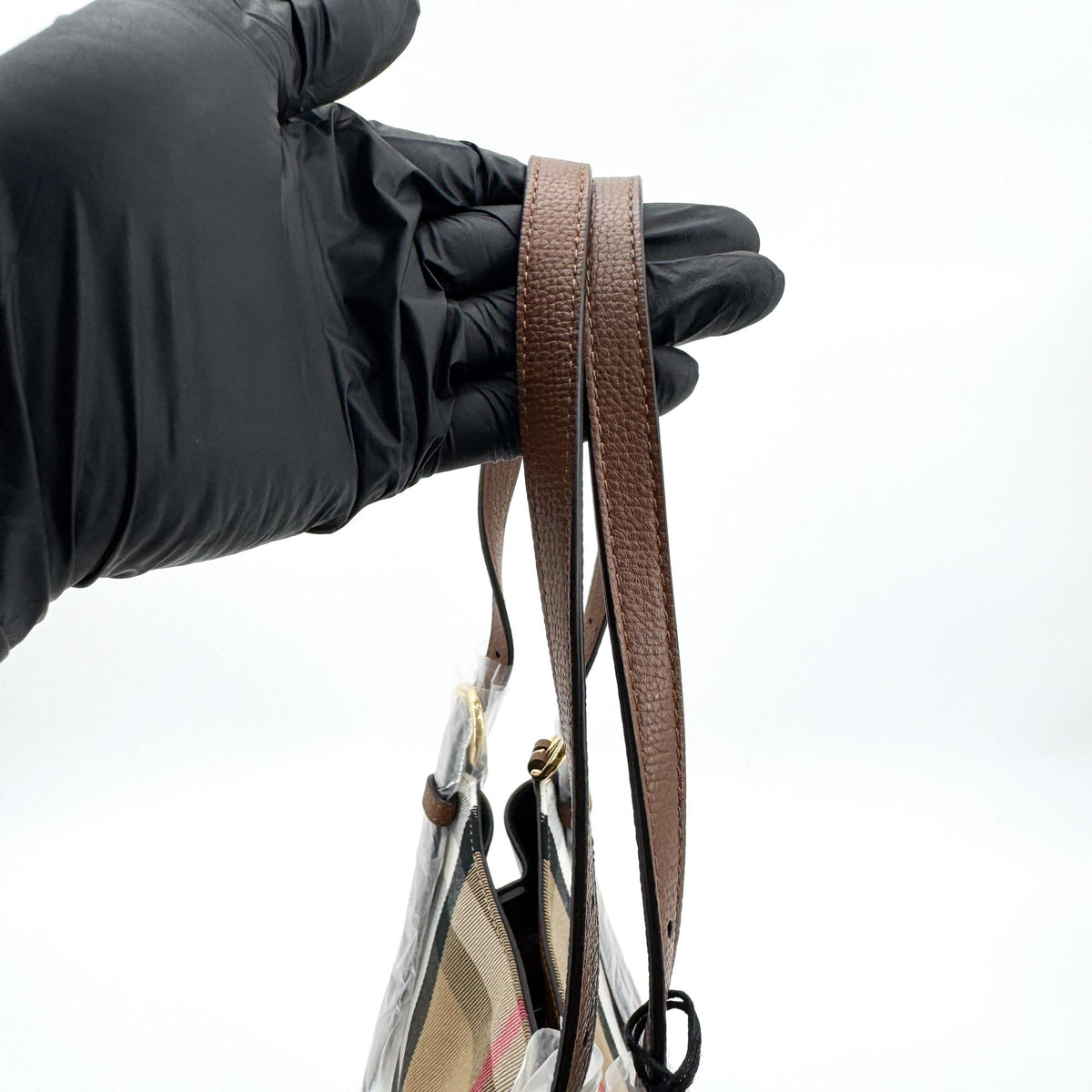 Burberry Small House Check Leather Crossbody Bag Brown