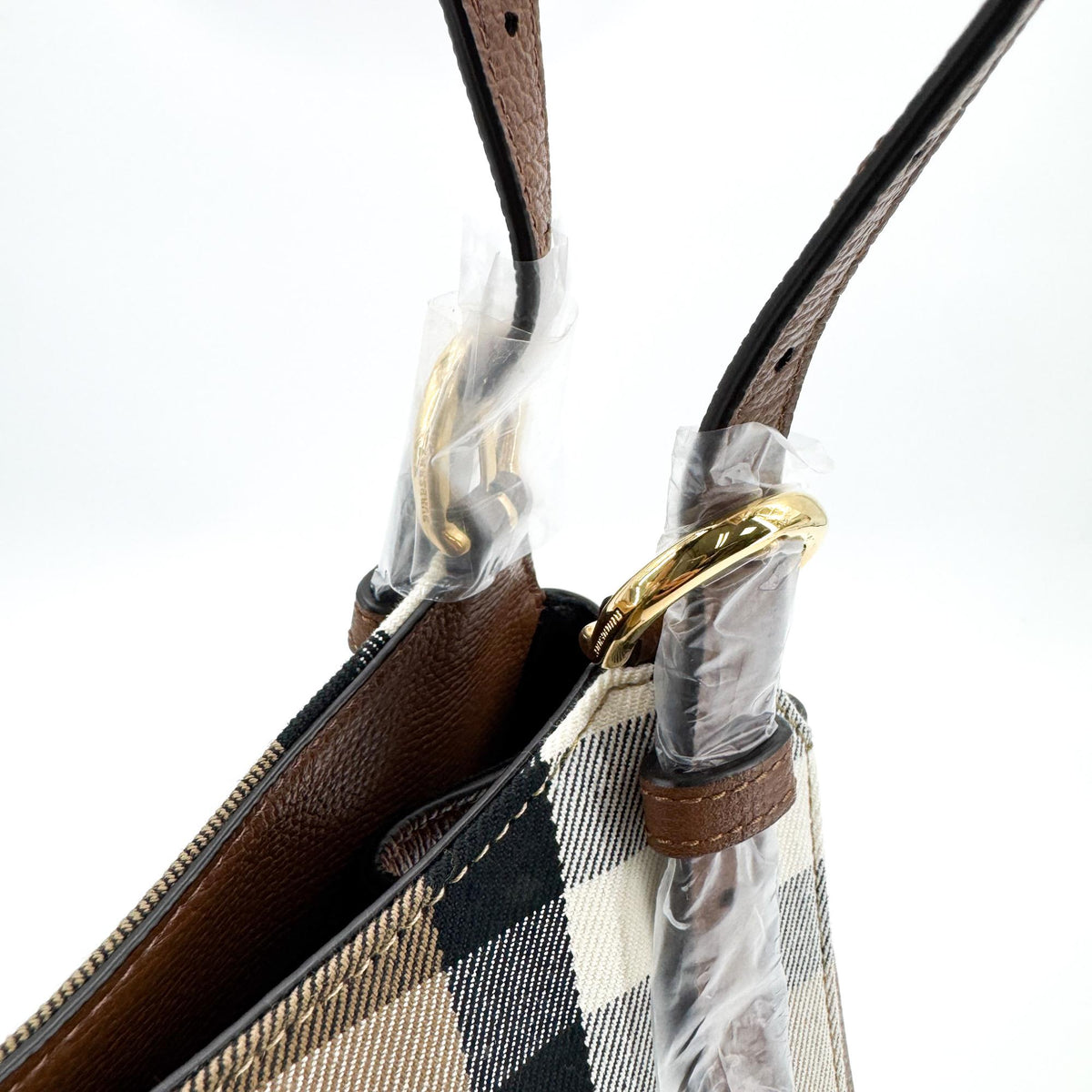 Burberry Small House Check Leather Crossbody Bag Brown