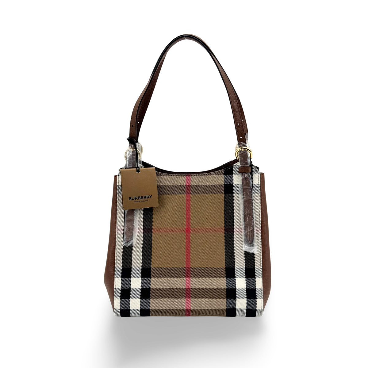 Burberry Small House Check Leather Crossbody Bag Brown