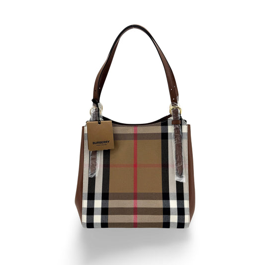 Burberry Small House Check Leather Crossbody Bag Brown