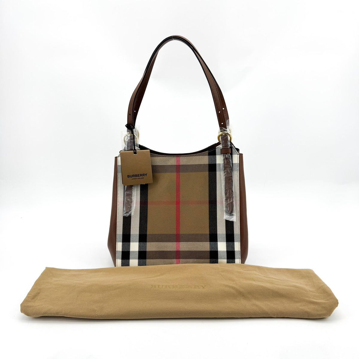 Burberry Small House Check Leather Crossbody Bag Brown