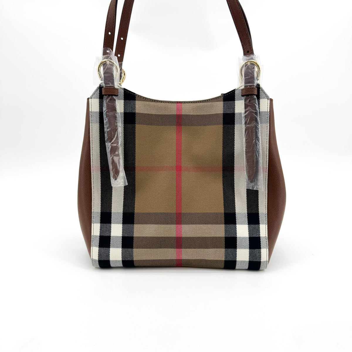 Burberry Small House Check Leather Crossbody Bag Brown