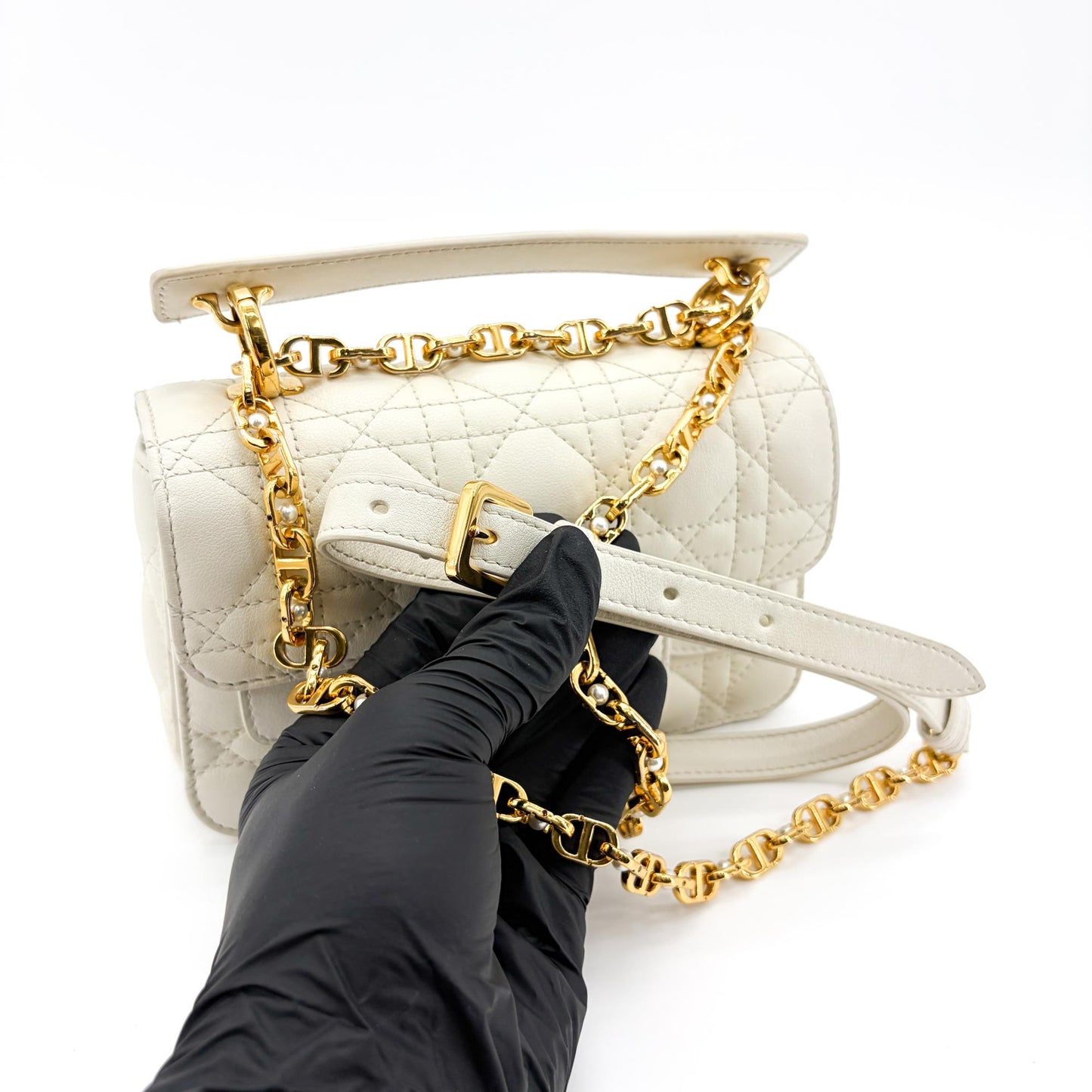 Dior Micro Caro Bag White Canage Calfskin