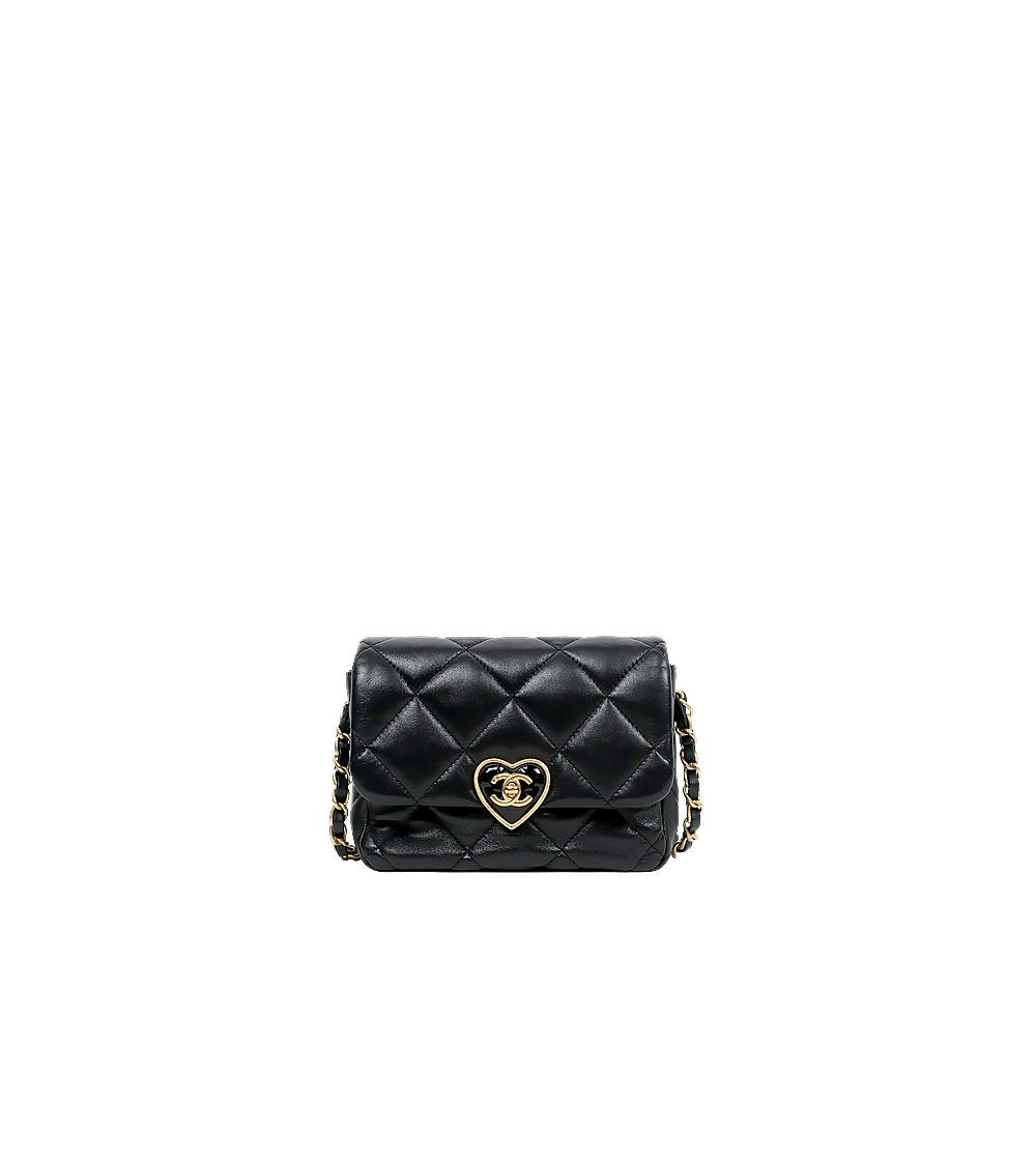Chanel Black Lambskin Heart Turn-Lock Flap Shoulder Bag