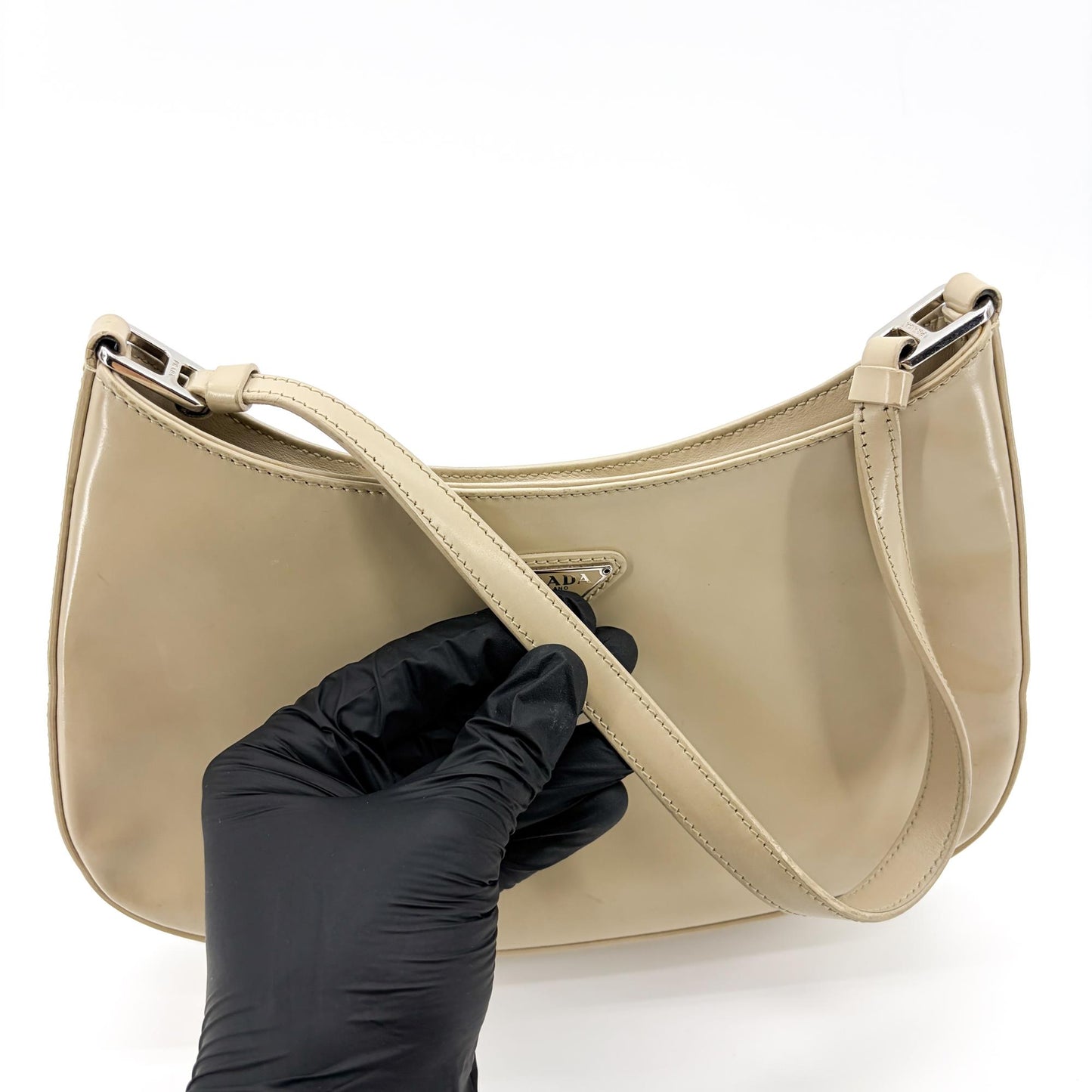 Prada Cleo Brushed Leather Shoulder Bag Khaki