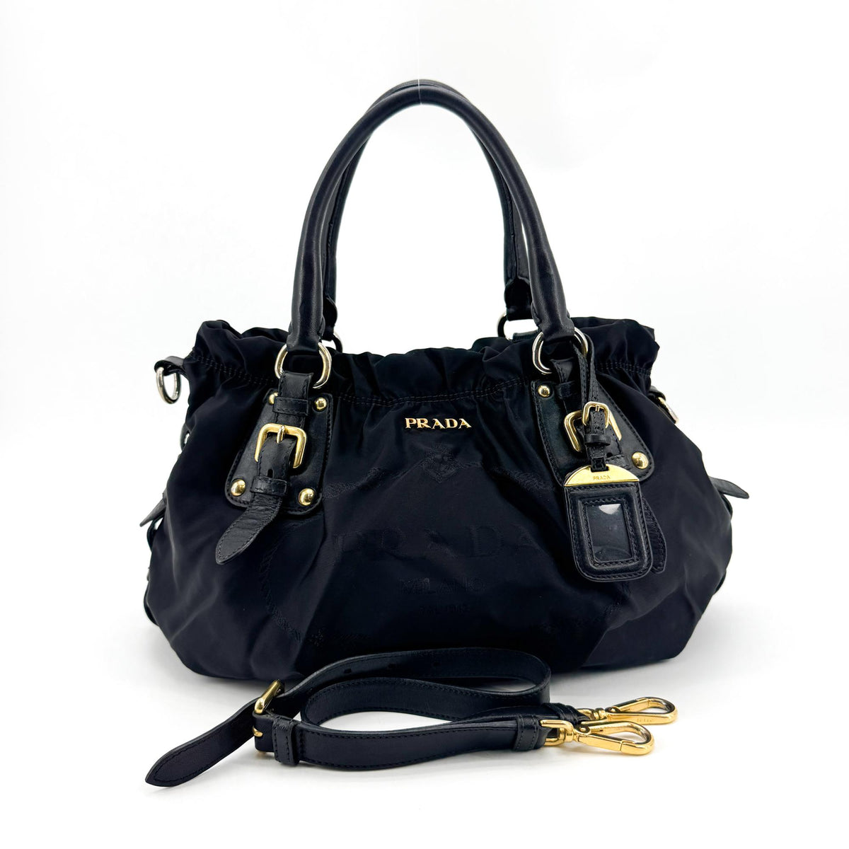 Prada Tessuto Nylon Gaufre Tote Bag Black Gold Hardware
