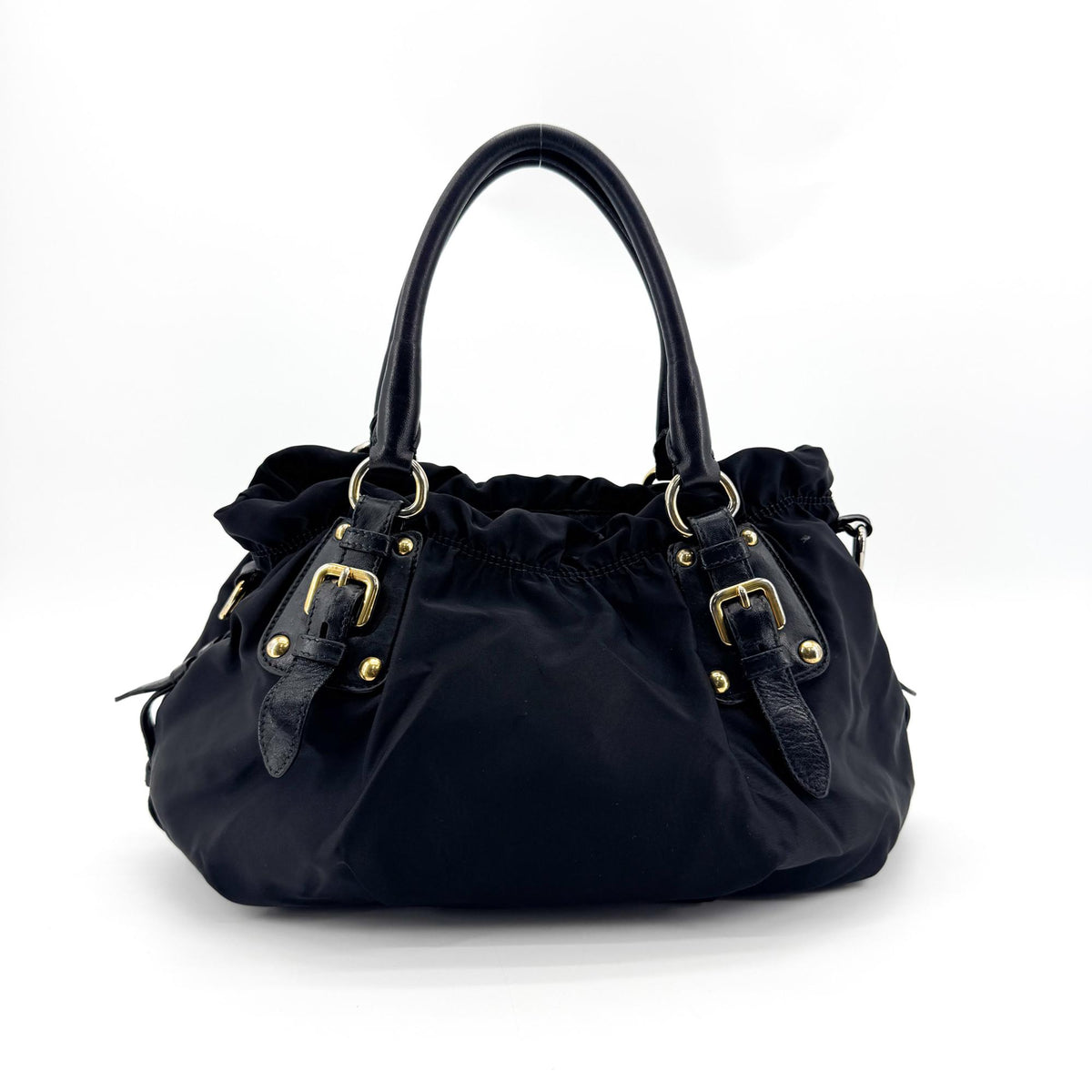 Prada Tessuto Nylon Gaufre Tote Bag Black Gold Hardware