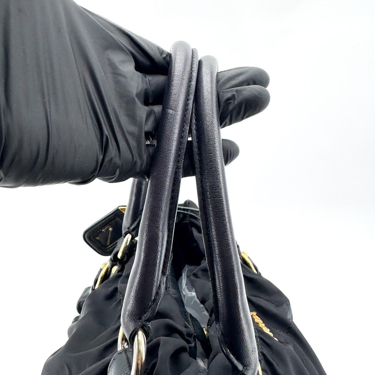 Prada Tessuto Nylon Gaufre Tote Bag Black Gold Hardware