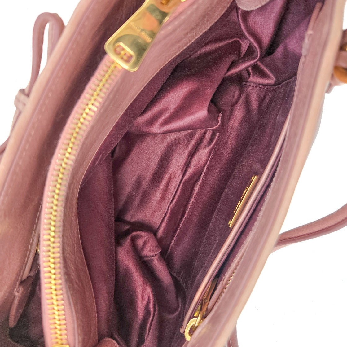 Miu Miu Pink Vitello Shine Ribbon Tote Bag