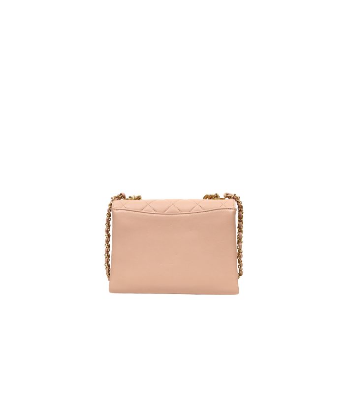 Chanel Pink Leather Triple Pearl Chain Flap Bag