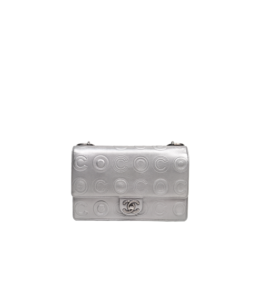 Chanel Silver CC Embossed Chain Shoulder Bag