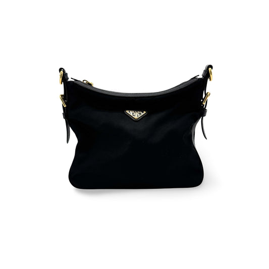 Prada Re-Ylon Tessuto Crossbody Bag Black with Gold Hardware