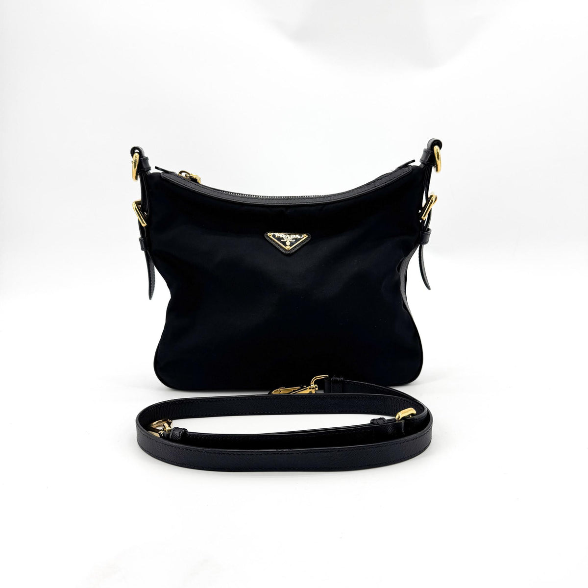 Prada Re-Ylon Tessuto Crossbody Bag Black with Gold Hardware