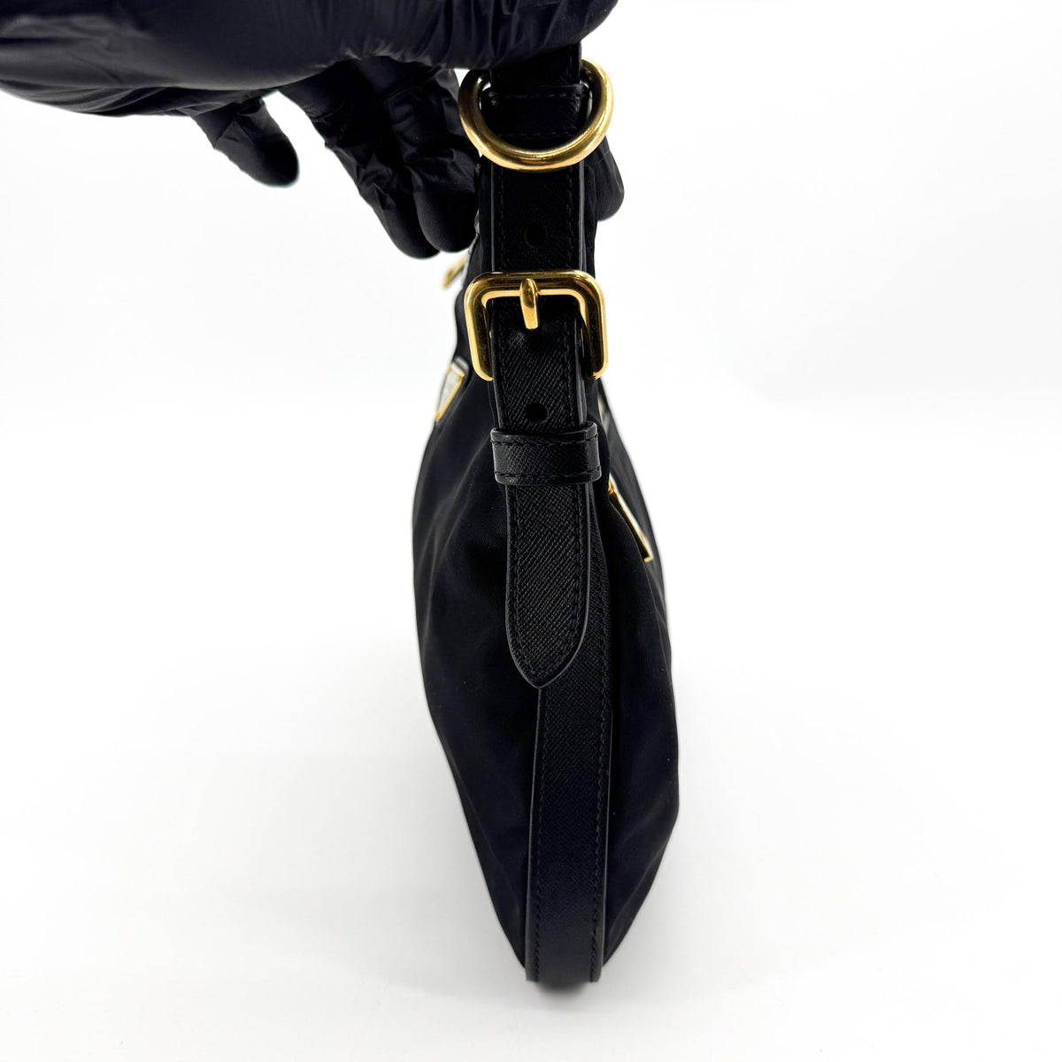 Prada Re-Ylon Tessuto Crossbody Bag Black with Gold Hardware