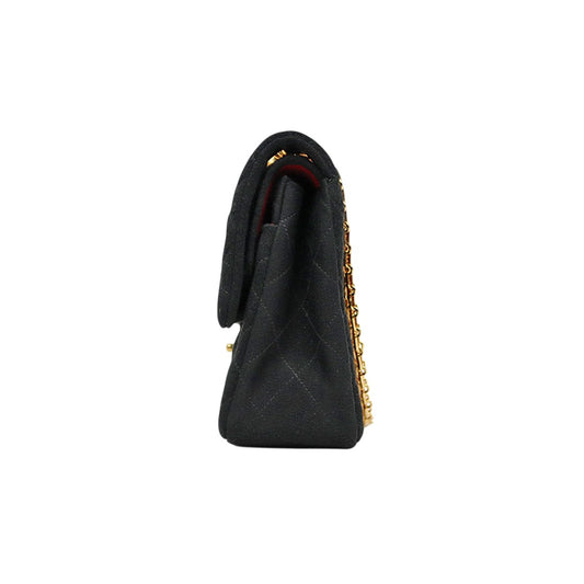 Chanel Black Quilted Fabric CC Flap Chain Shoulder Bag