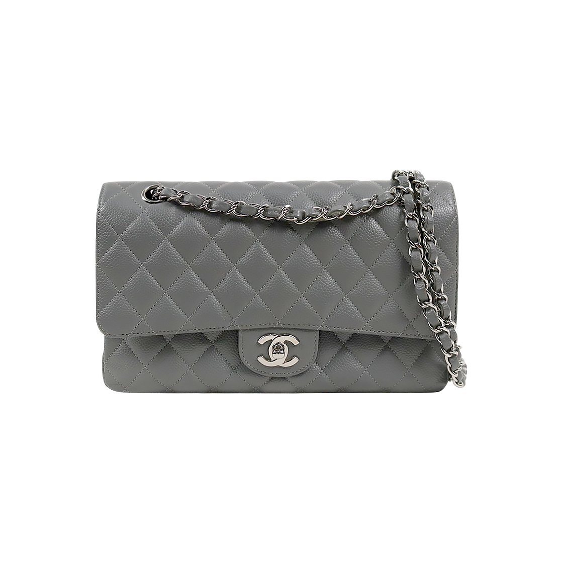 Chanel Gray Medium Caviar Classic Bag with Double Flap