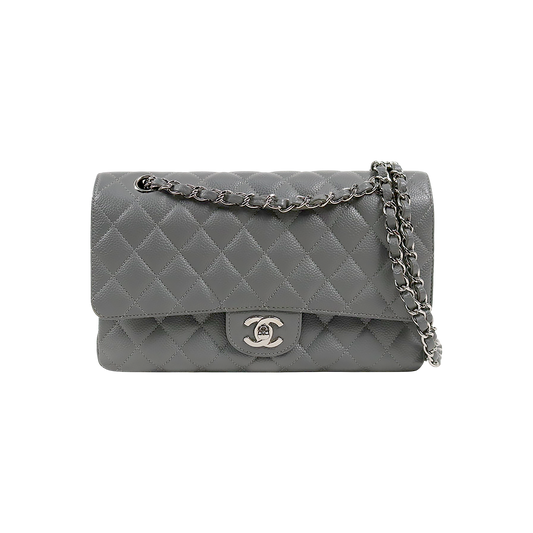 Chanel Gray Medium Caviar Classic Bag with Double Flap