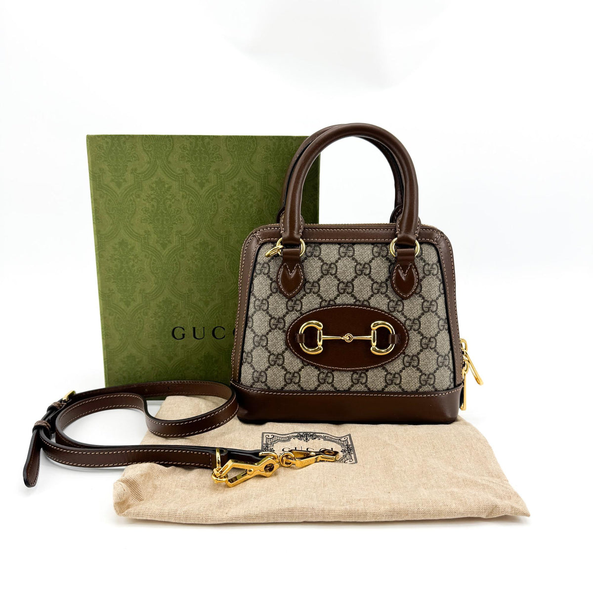 Gucci Horsebit 1955 Mini Top Handle Bag GG Supreme Brown