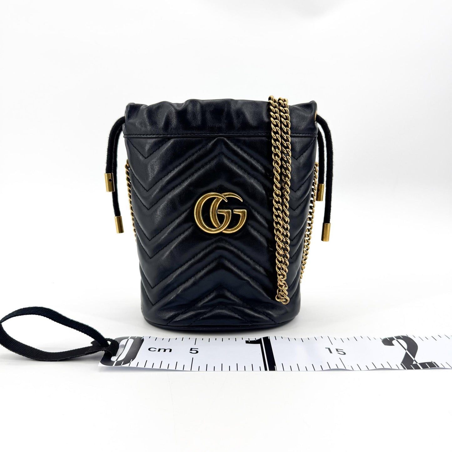 Gucci GG Marmont Mini Bucket Bag Black with Gold Hardware