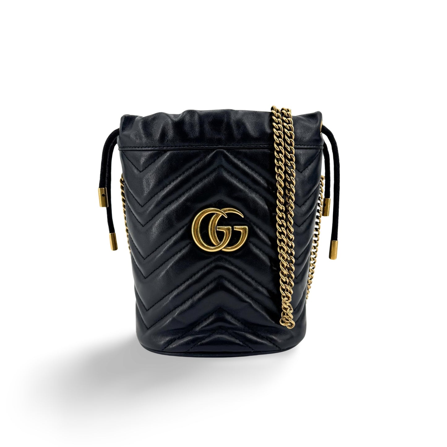 Gucci GG Marmont Mini Bucket Bag Black with Gold Hardware
