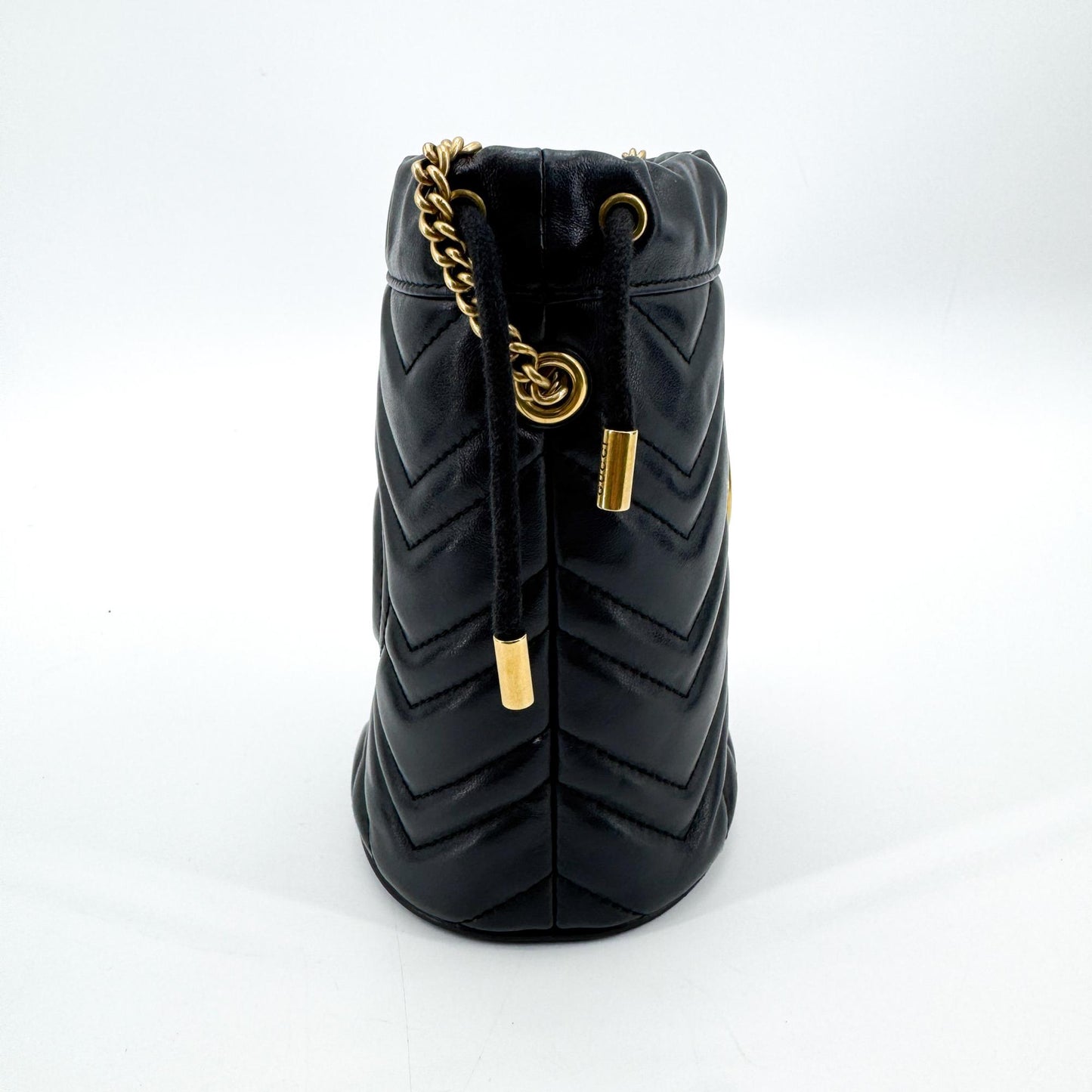 Gucci GG Marmont Mini Bucket Bag Black with Gold Hardware
