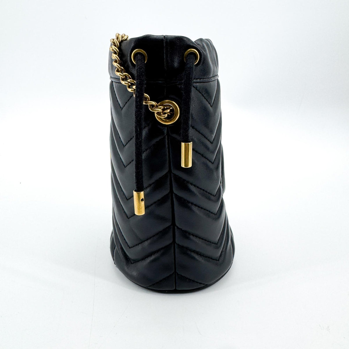 Gucci GG Marmont Mini Bucket Bag Black with Gold Hardware
