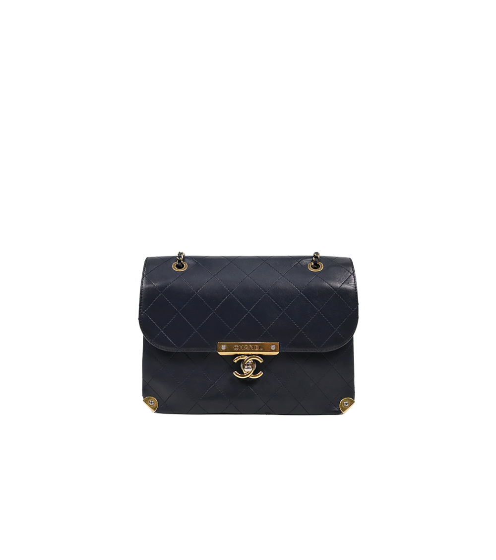 Chanel Navy Quilted CC Flap Shoulder Bag