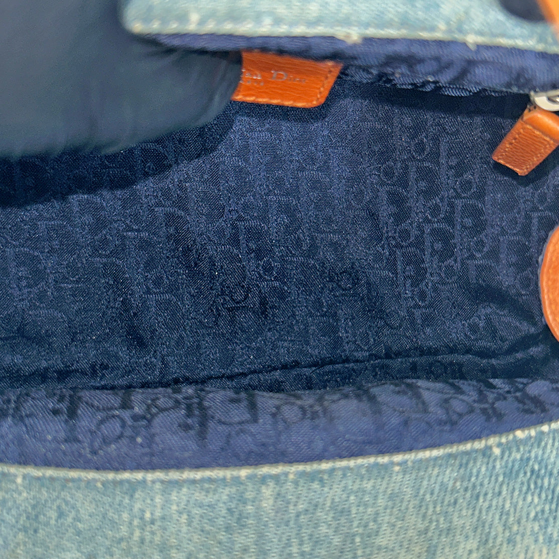 Dior Denim Flower "D" Logo Shoulder Bag
