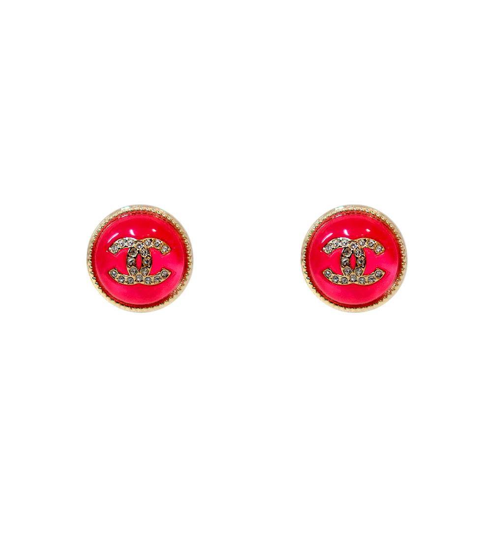 Chanel Pink Coco Logo Round Earrings