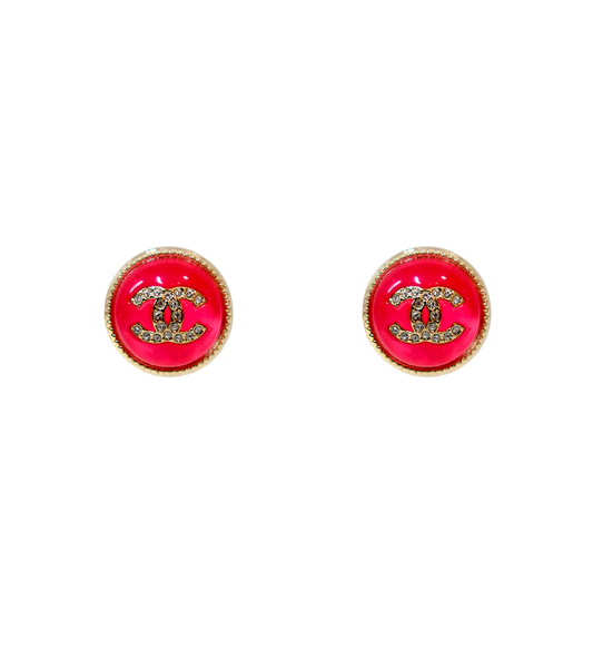 Chanel Pink Coco Logo Round Earrings