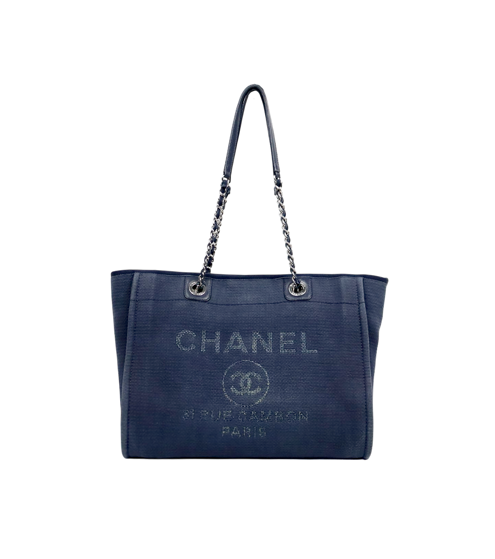 Chanel Navy Canvas Deauville Bag with Built-in Chip
