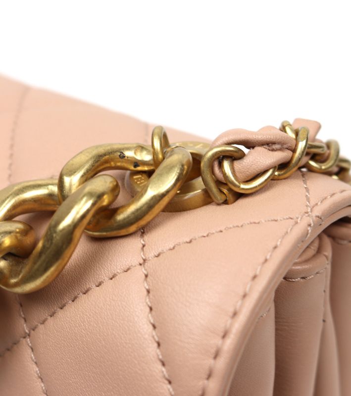 Chanel Pink Leather Triple Pearl Chain Flap Bag