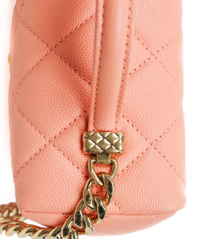 Chanel Coral Caviar Quilted CC Top-Handle Box Bag with Built-in Chip