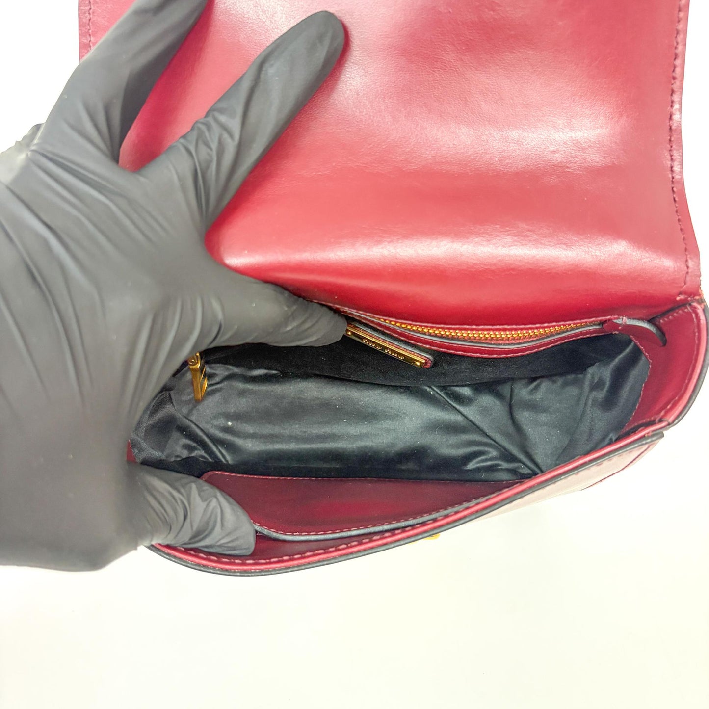 Miu Miu Madras leather shoulder bag in burgundy with gold hardware