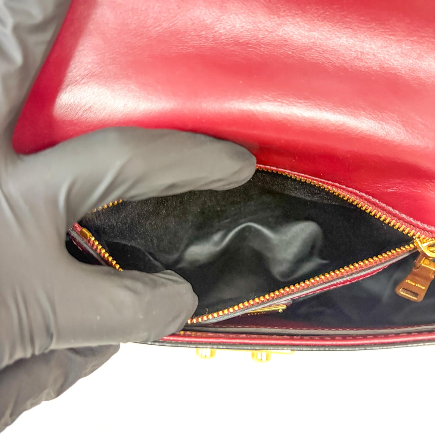 Miu Miu Madras leather shoulder bag in burgundy with gold hardware