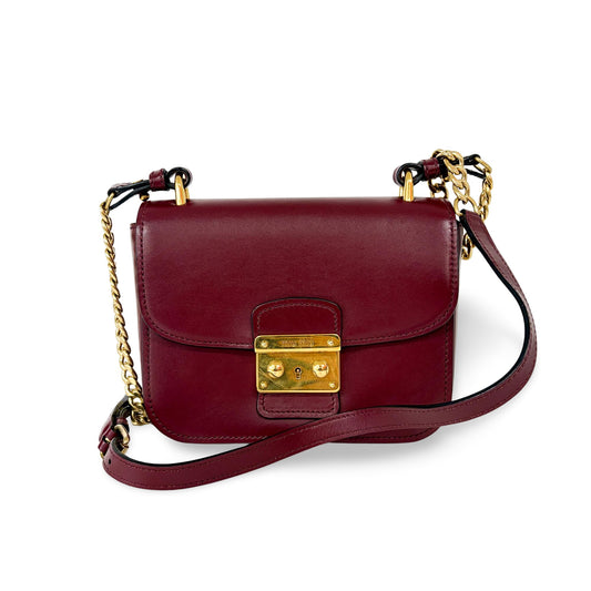 Miu Miu Madras leather shoulder bag in burgundy with gold hardware