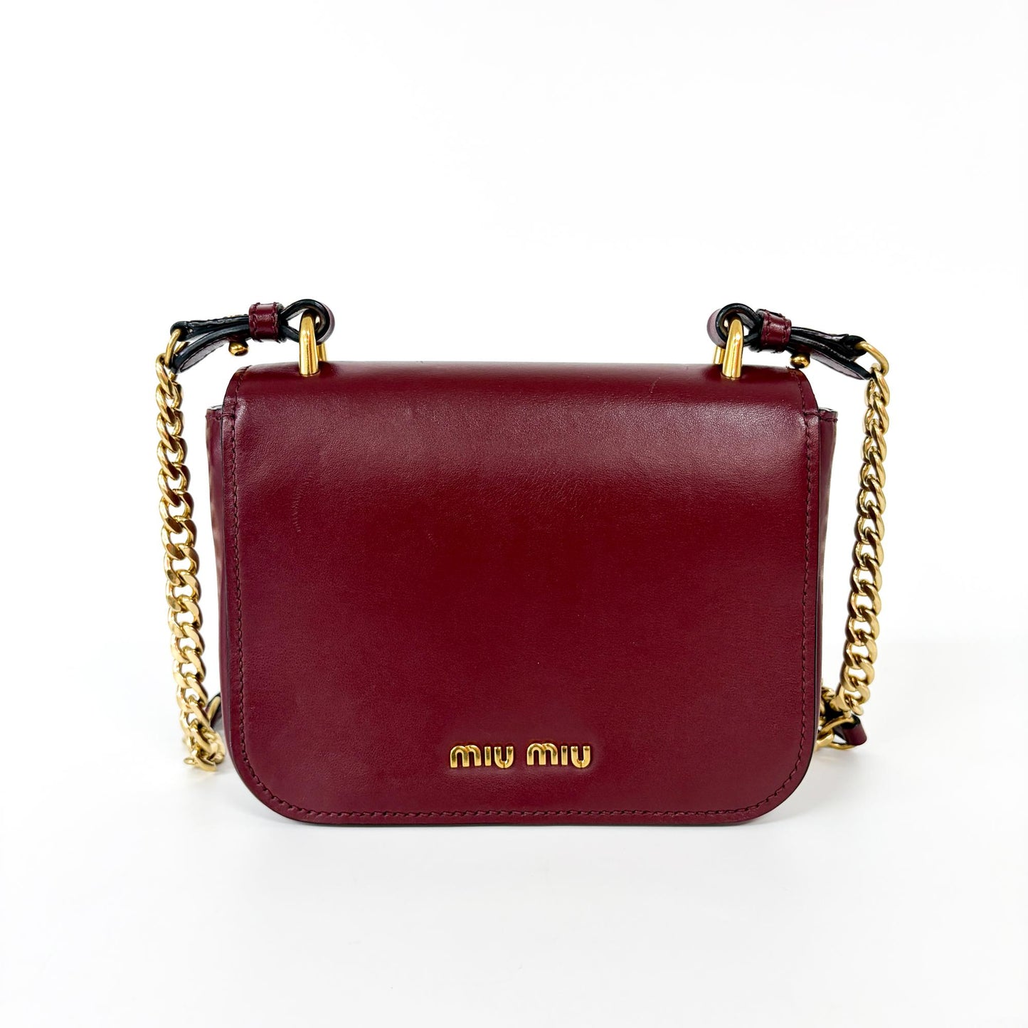 Miu Miu Madras leather shoulder bag in burgundy with gold hardware
