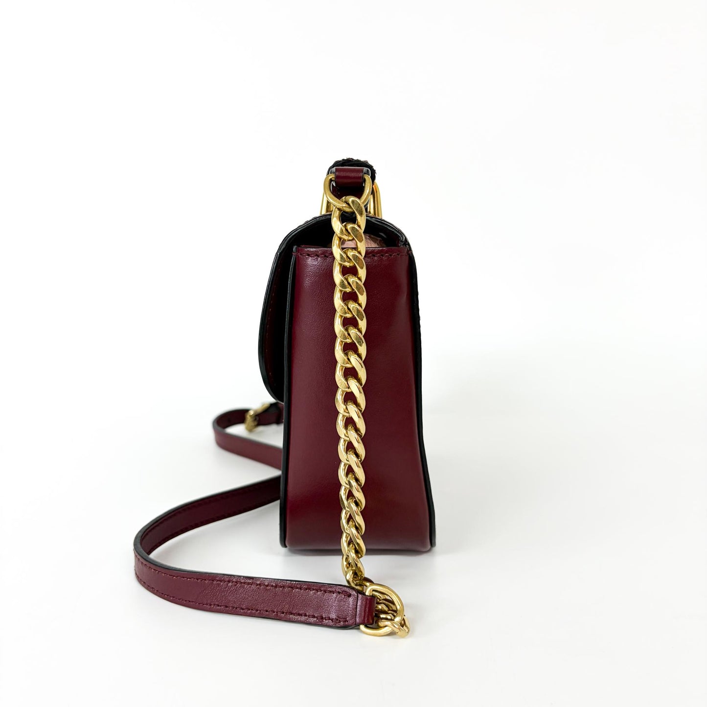 Miu Miu Madras leather shoulder bag in burgundy with gold hardware