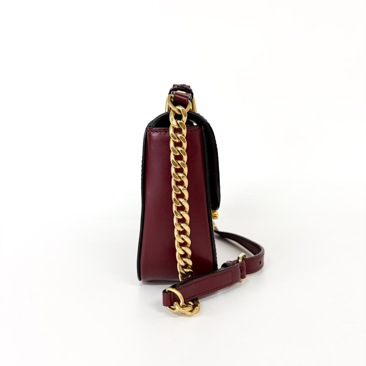 Miu Miu Madras leather shoulder bag in burgundy with gold hardware
