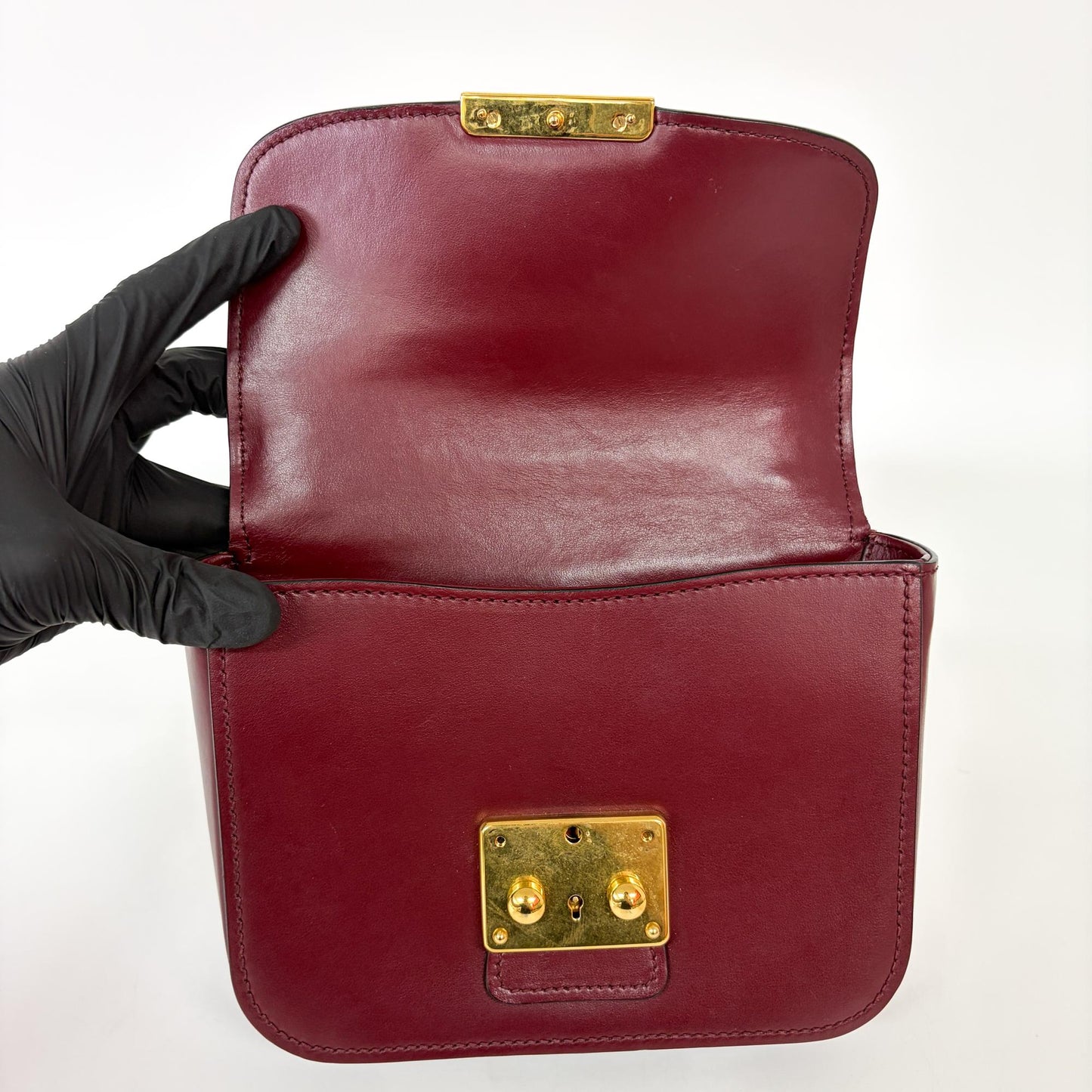 Miu Miu Madras leather shoulder bag in burgundy with gold hardware