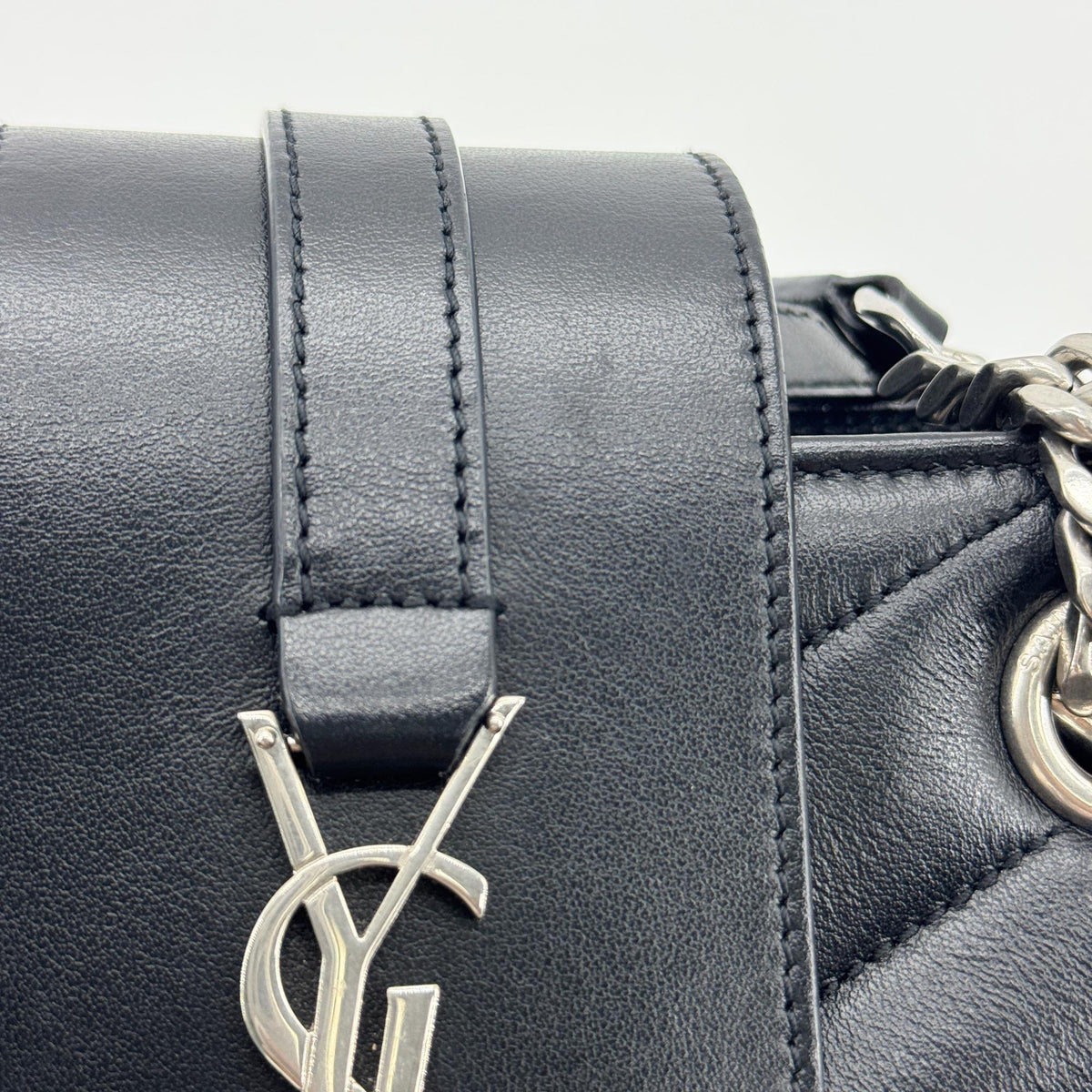 Saint Laurent Loulou Small Chain Crossbody Bag Silver Hardware Black