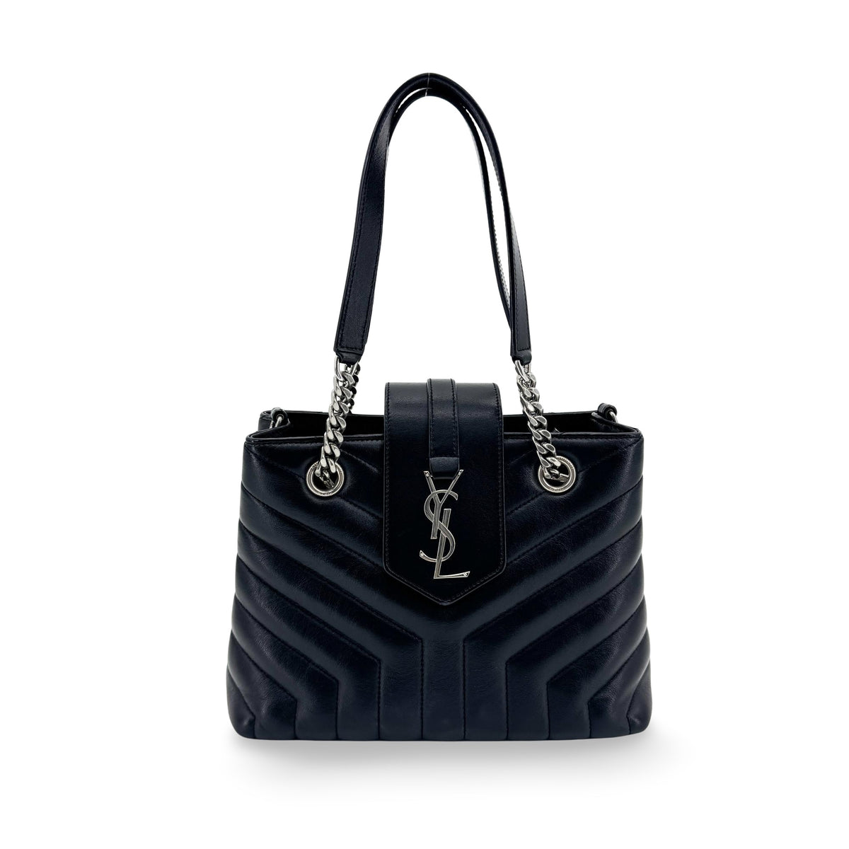 Saint Laurent Loulou Small Chain Crossbody Bag Silver Hardware Black