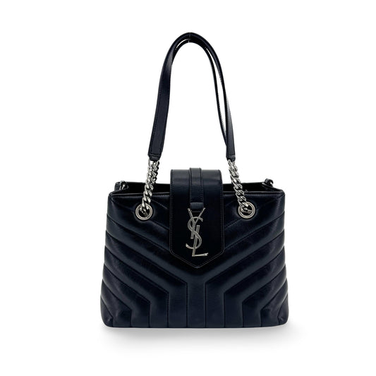 Saint Laurent Loulou Small Chain Crossbody Bag Silver Hardware Black