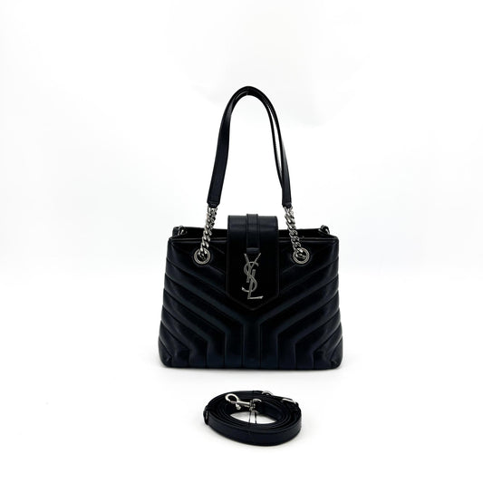 Saint Laurent Loulou Small Chain Crossbody Bag Silver Hardware Black