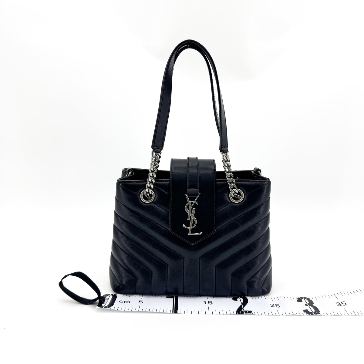 Saint Laurent Loulou Small Chain Crossbody Bag Silver Hardware Black