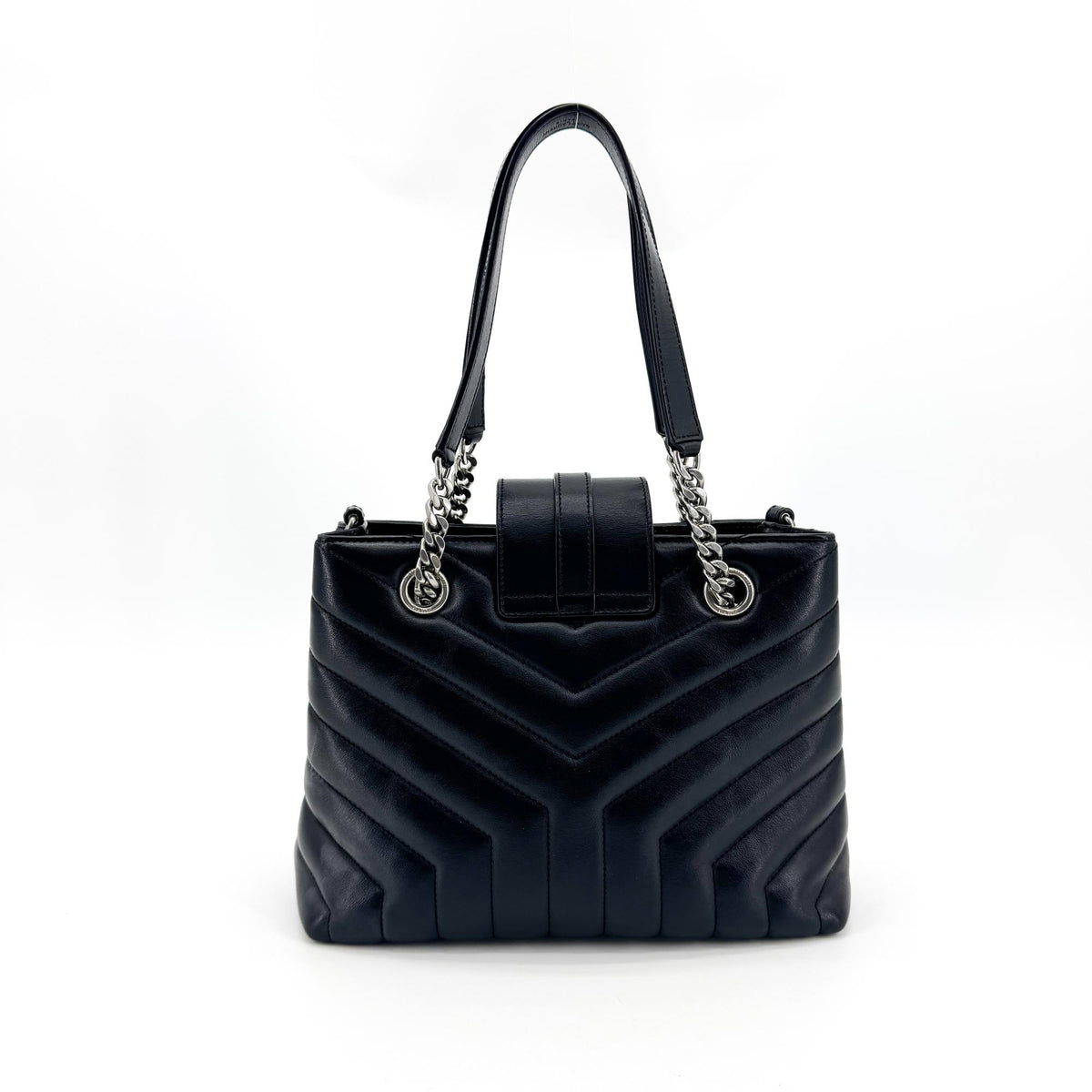 Saint Laurent Loulou Small Chain Crossbody Bag Silver Hardware Black