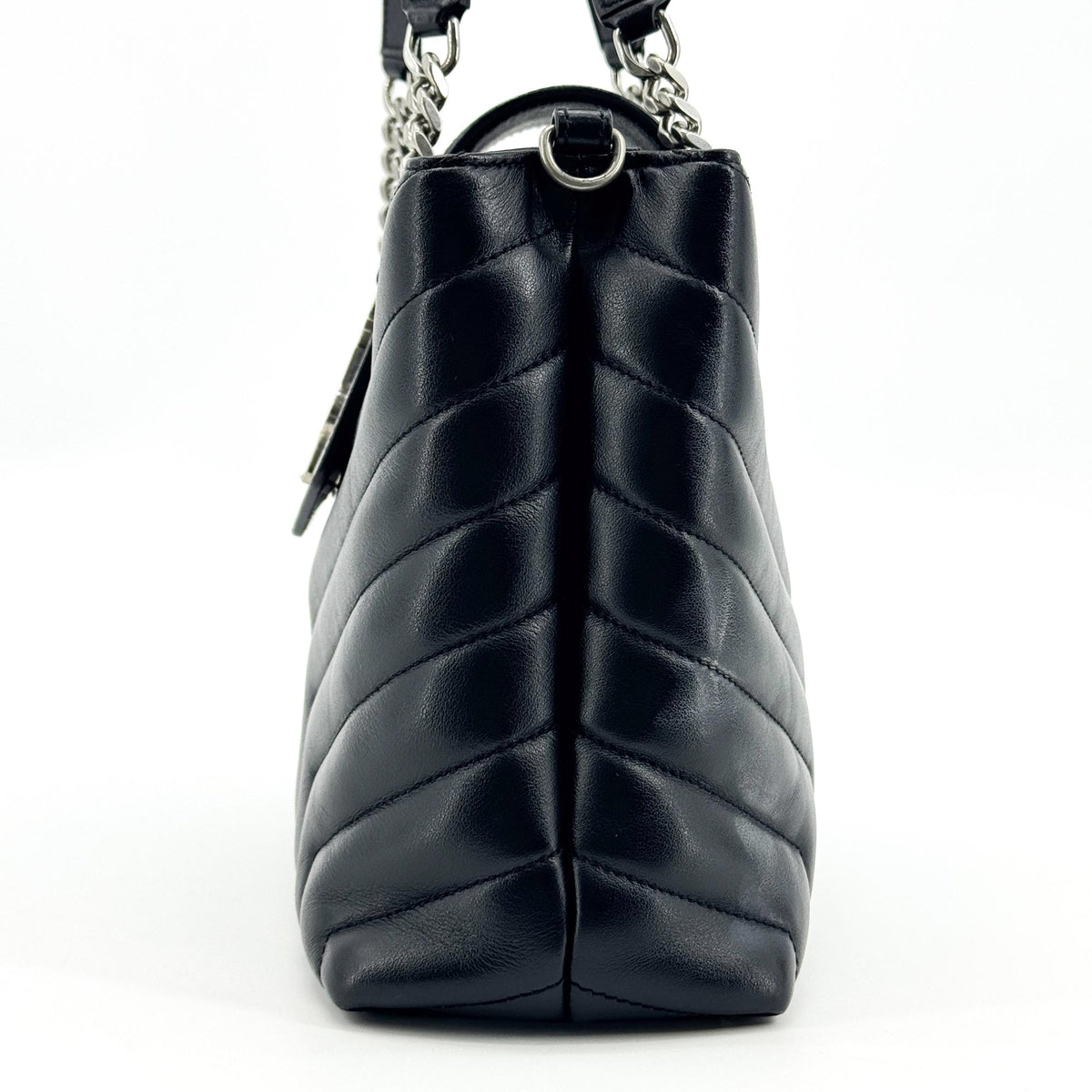 Saint Laurent Loulou Small Chain Crossbody Bag Silver Hardware Black