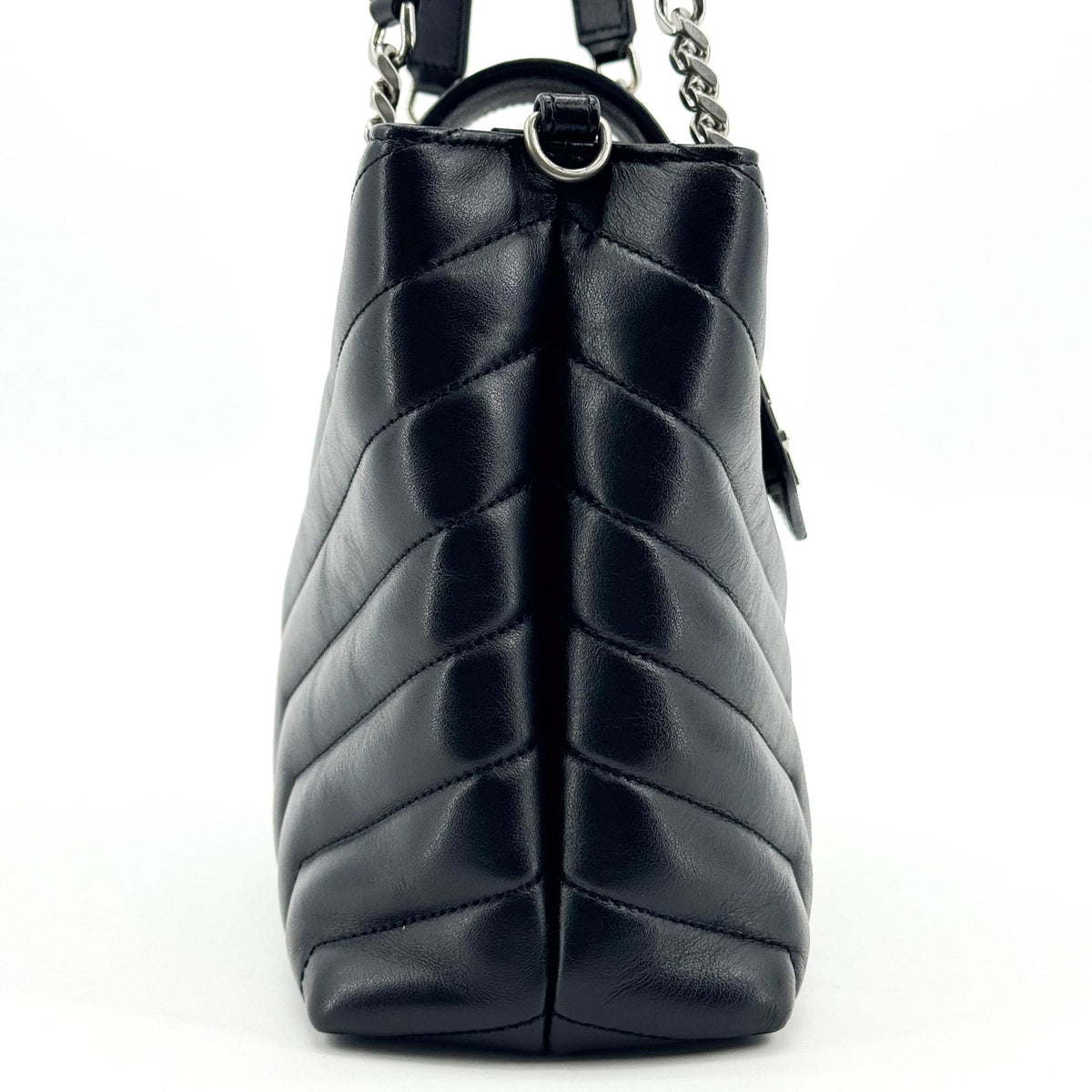Saint Laurent Loulou Small Chain Crossbody Bag Silver Hardware Black