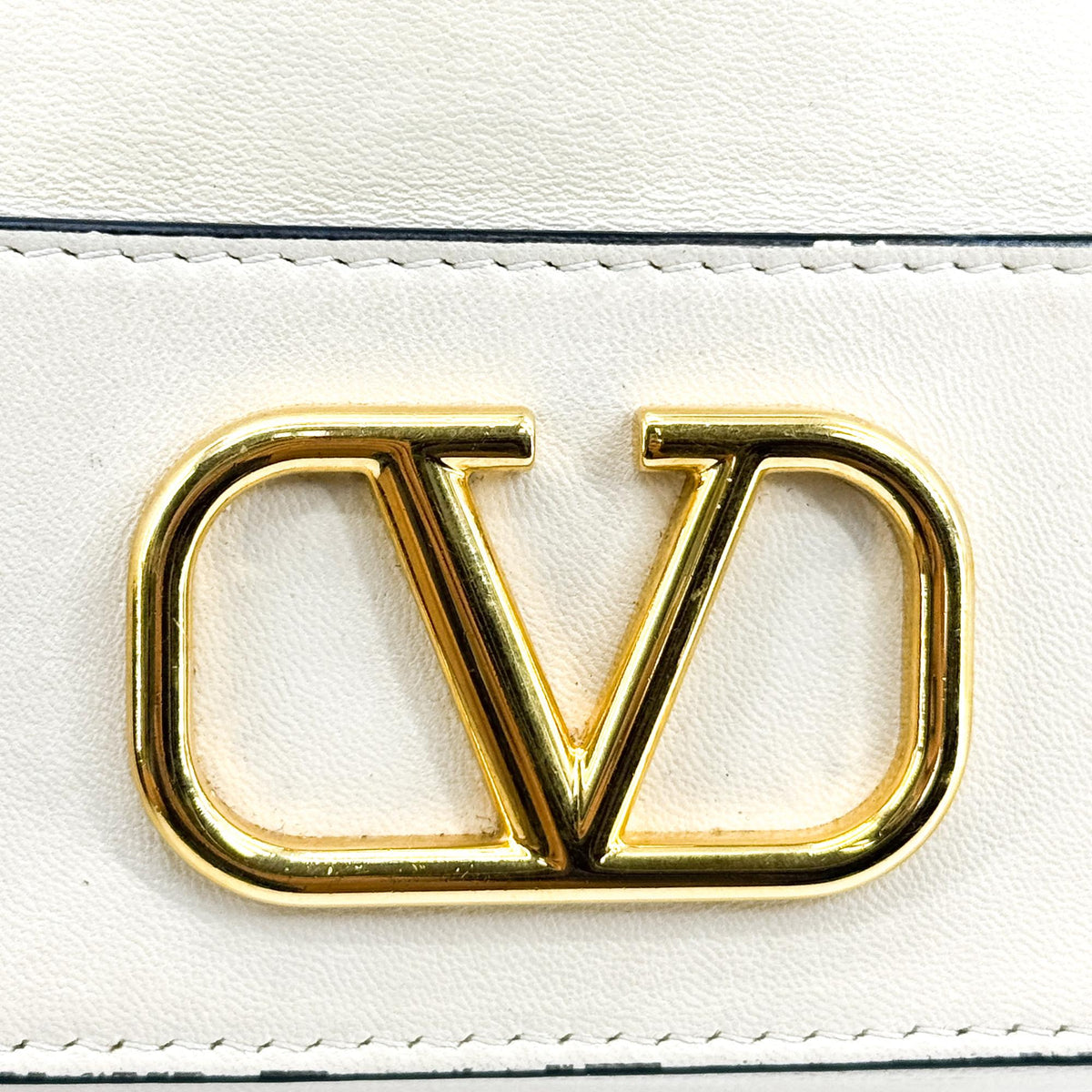 Valentino V-Logo Signature Leather Small Bucket Bag Ecru